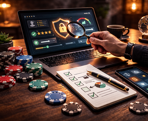 Ordinateur avec interface de sécurité, cadenas et checklist — évaluation de plateforme de jeu